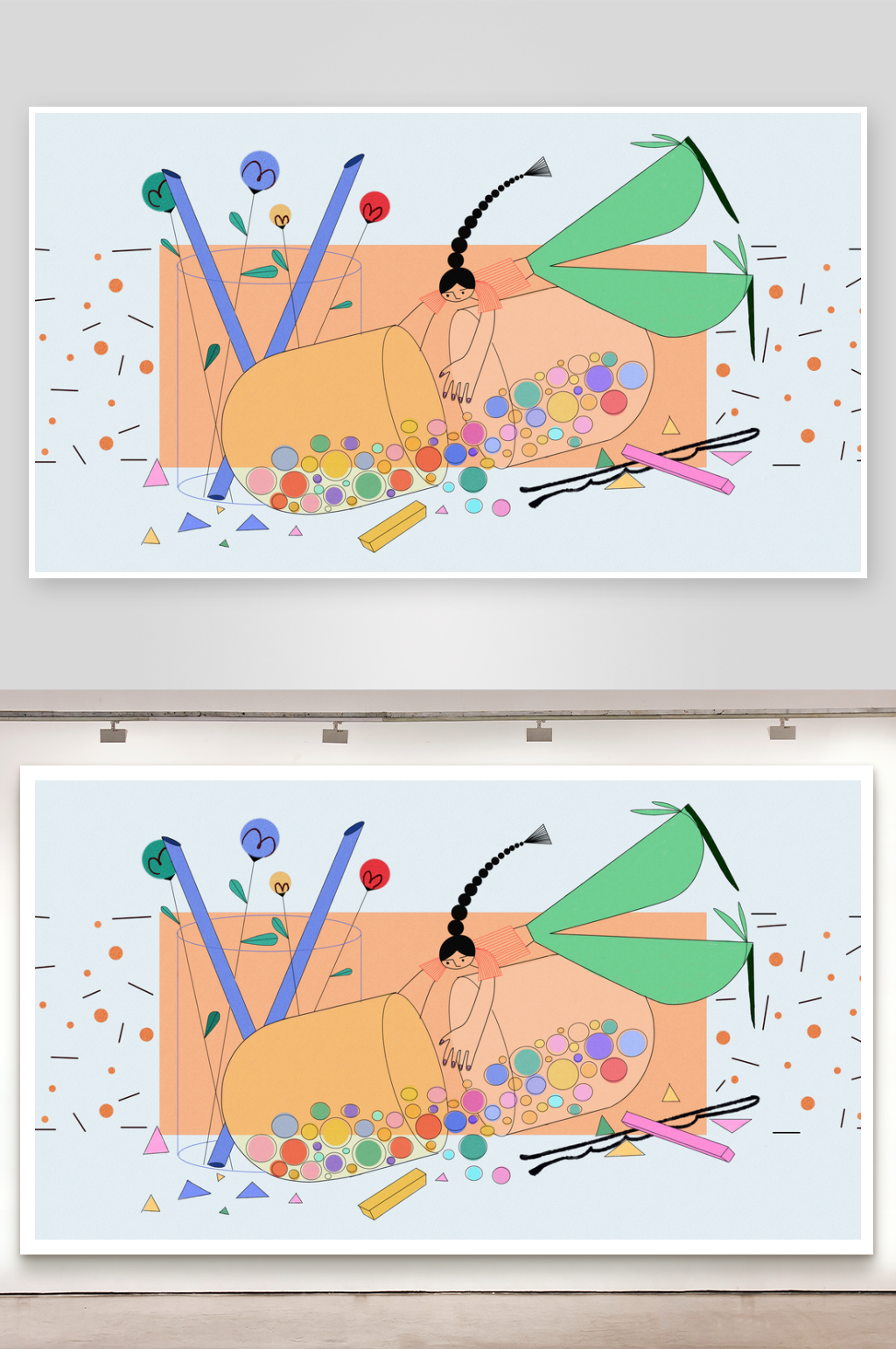 唯美卡通手绘女孩人物插画素材