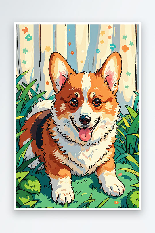 可爱简约动物柯基犬小狗插画素材