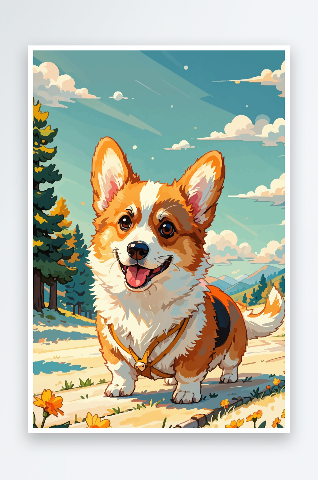 可爱简约动物柯基犬小狗插画素材素材