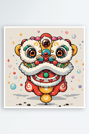 简约矢量可爱卡通醒狮素材插画素材下载-众图网