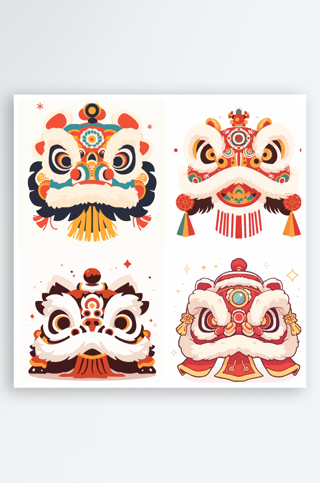 简约矢量可爱卡通醒狮素材插画素材下载-众图网