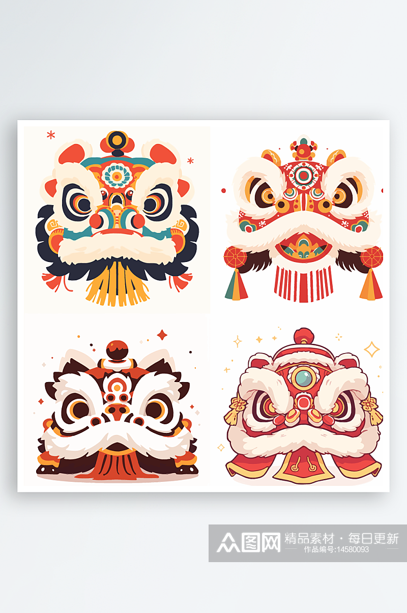 简约矢量可爱卡通醒狮素材插画素材下载-众图网