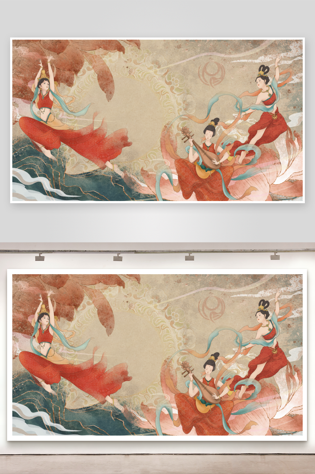 唯美中国风飞天女孩插画设计素材