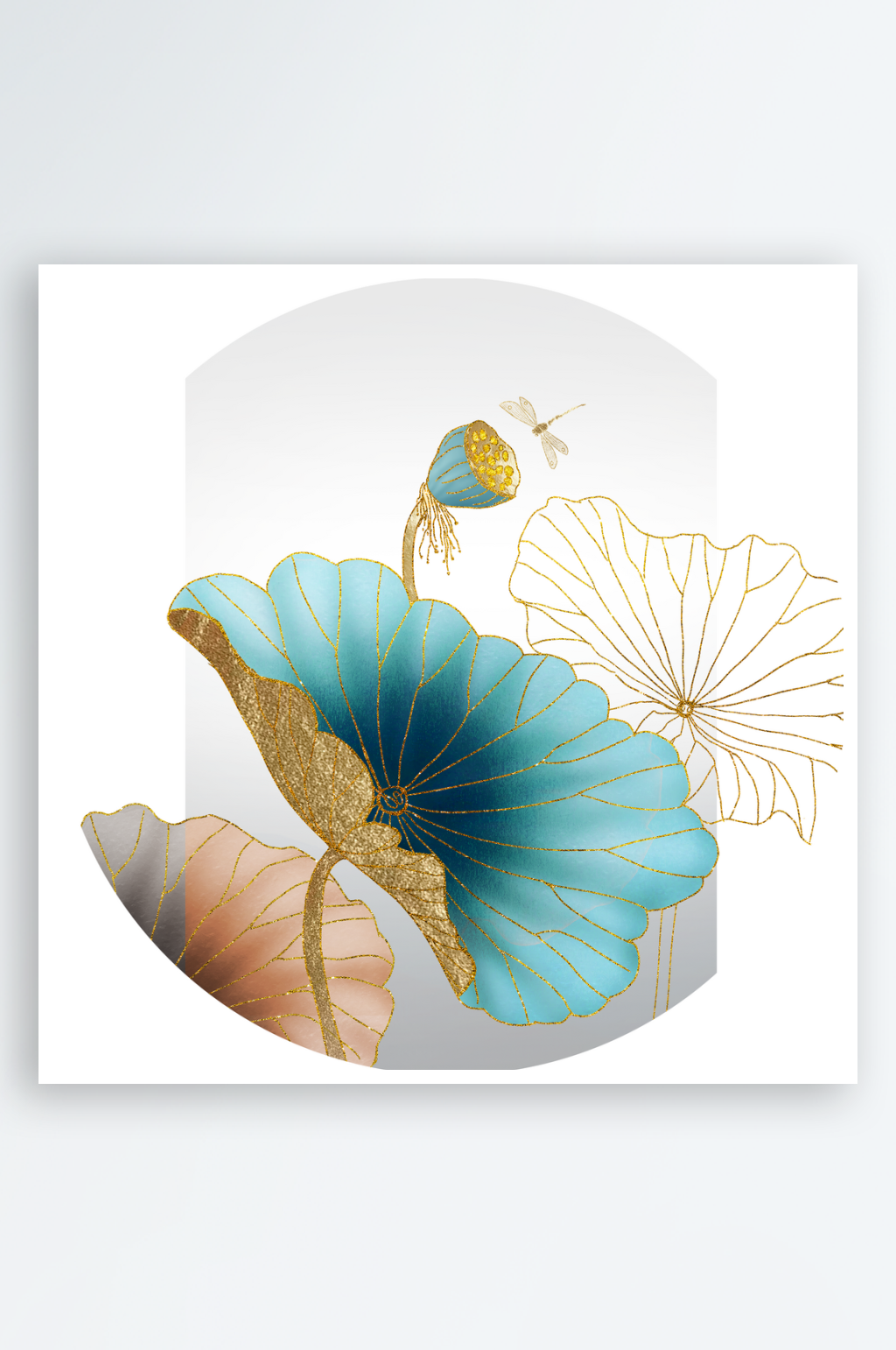 轻奢莲花中式圆形挂画装饰画素材