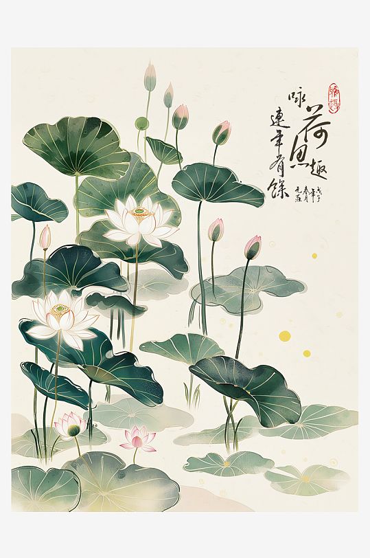 水墨画荷花装饰画-众图网