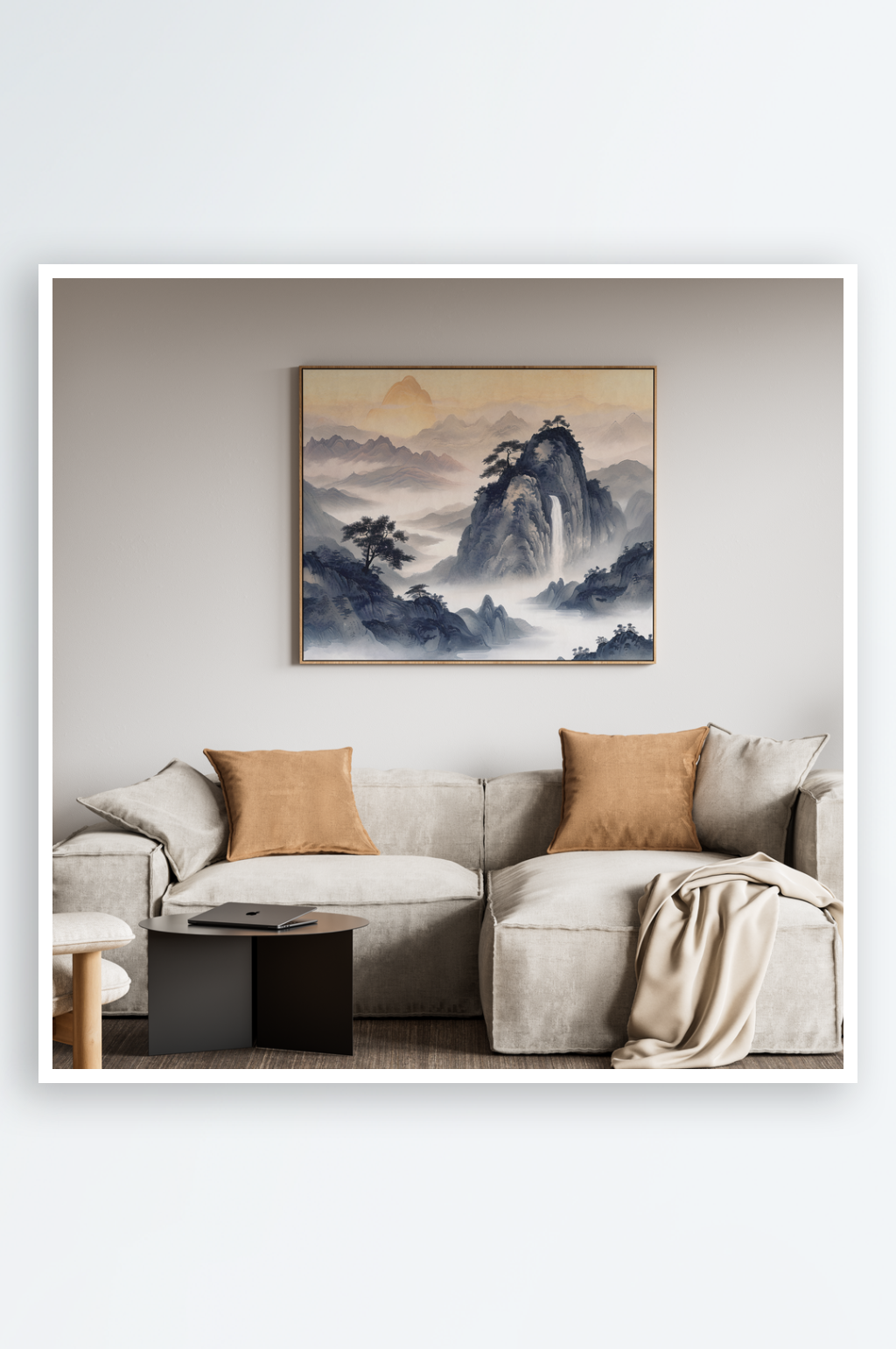 中国风水墨山水画客厅装饰画素材下载-众图网
