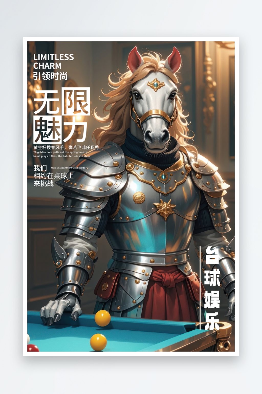 马将军打台球文化创意装饰画素材