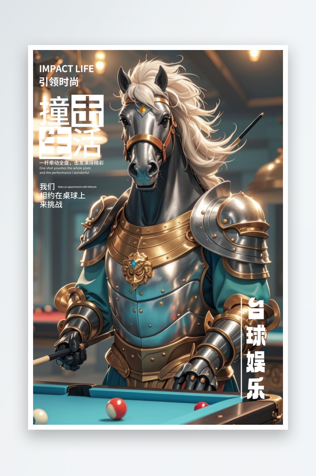 马将军打台球创意装饰画素材