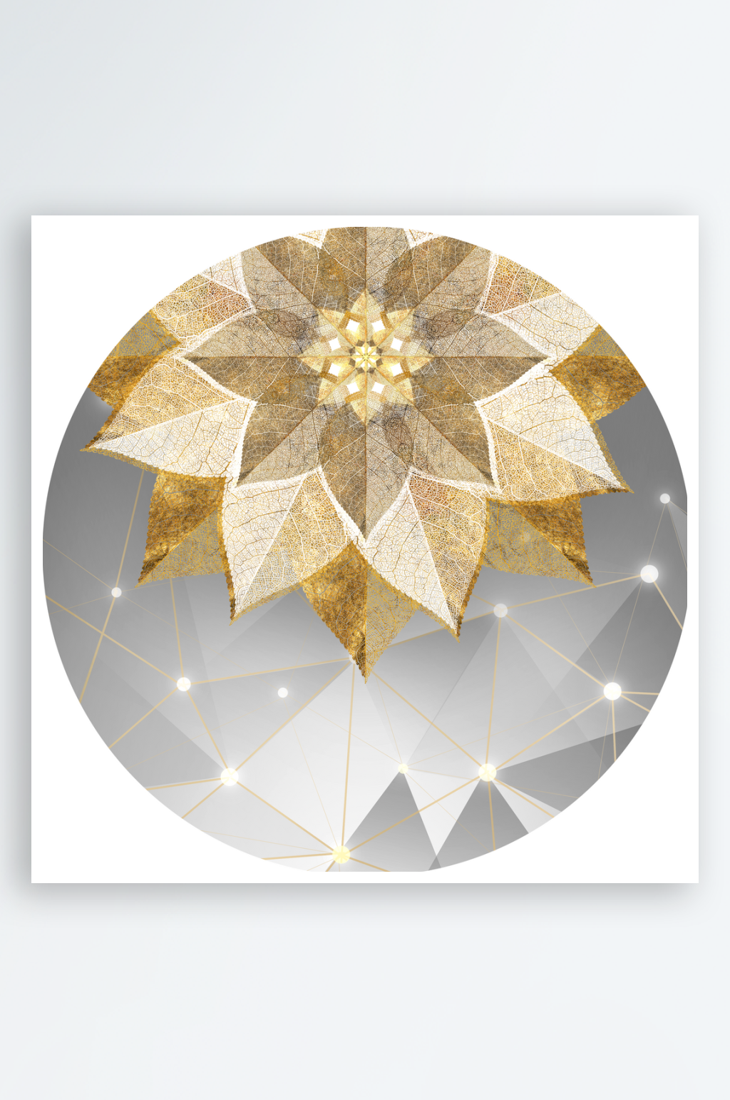 轻奢金色花朵圆形装饰画素材