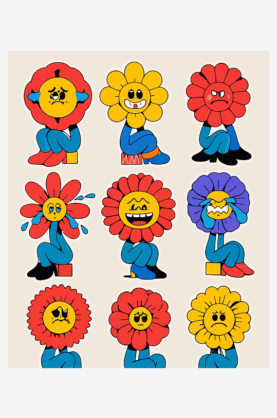 卡通花朵娃娃矢量图形插画