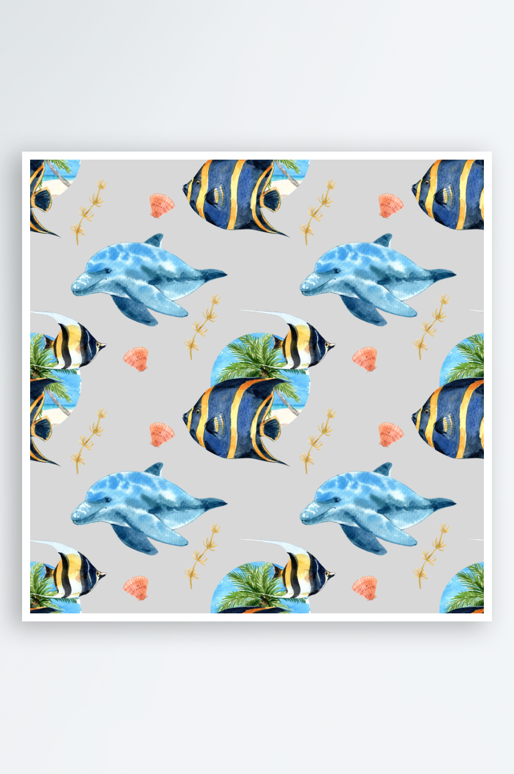 水彩海洋海底生物背景设计元素素材
