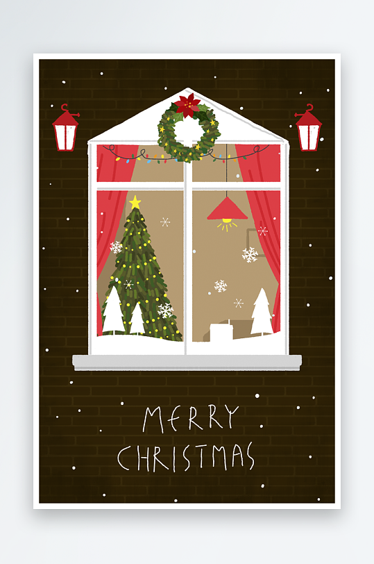 圣诞节插画冷色海报-众图网