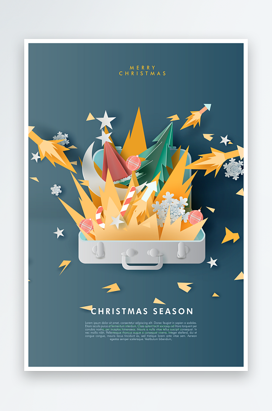 圣诞节插画冷色海报-众图网