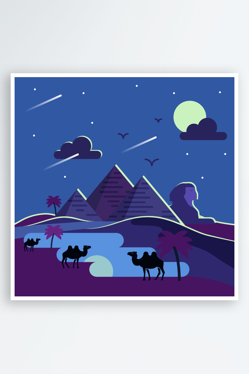 美丽夜晚沙漠风景插画素材