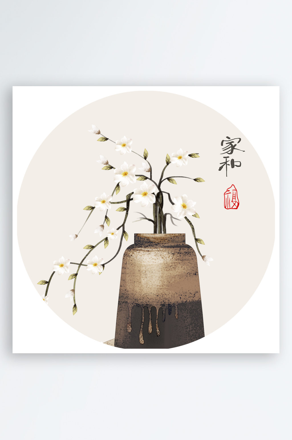 花枝花鸟圆形挂画装饰画素材