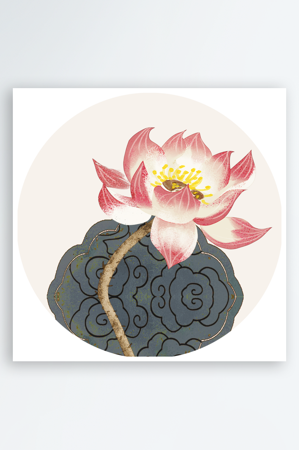 水彩花卉简约圆形挂画装饰画素材