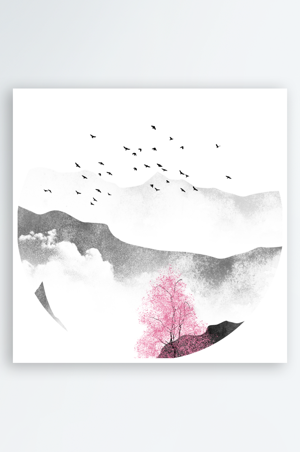 山水风景画风景画圆形装饰画素材