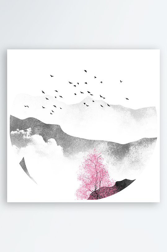 山水风景画风景画圆形装饰画-众图网