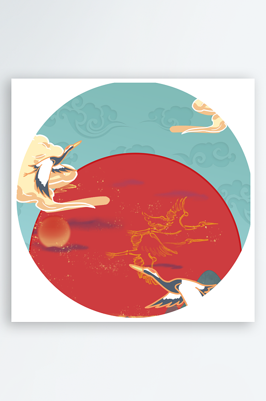 古风国潮中国风圆形装饰画