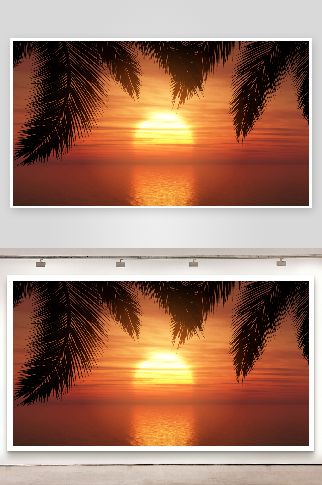海上的夕阳风景插画素材