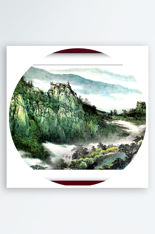 中国风山水风景画圆形挂画装饰画-众图网