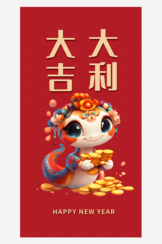 新年快乐蛇年红包封面封底设计模板-众图网