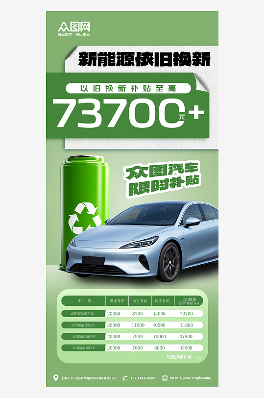 国补绿色新能源汽车置换以旧换新政策活动海报