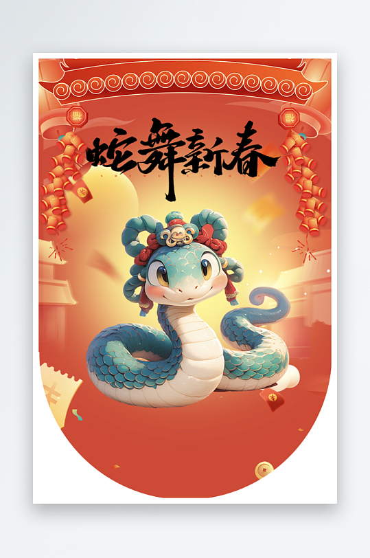 大气大气蛇年吊旗元素-众图网