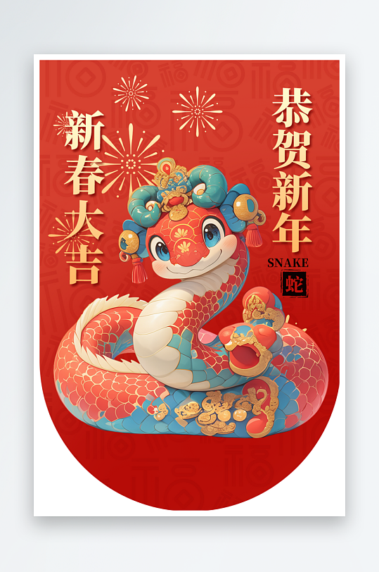 新年大气蛇年吊旗元素-众图网