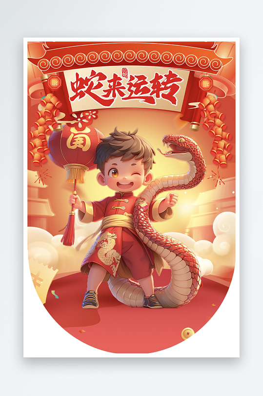 新年大气蛇年吊旗元素-众图网
