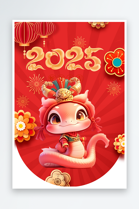 大气新年蛇年吊旗-众图网