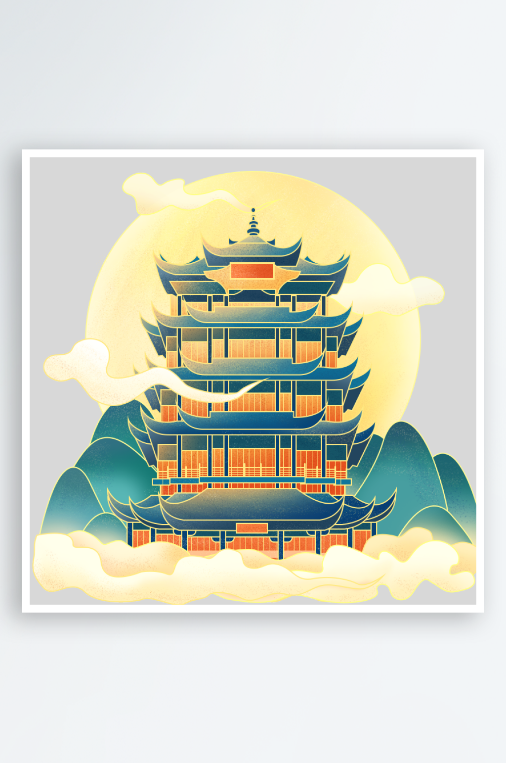 中国风建筑古塔凉亭PSD分层素材