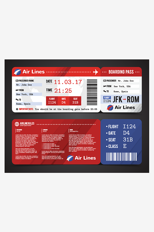 创意矢量机票模板