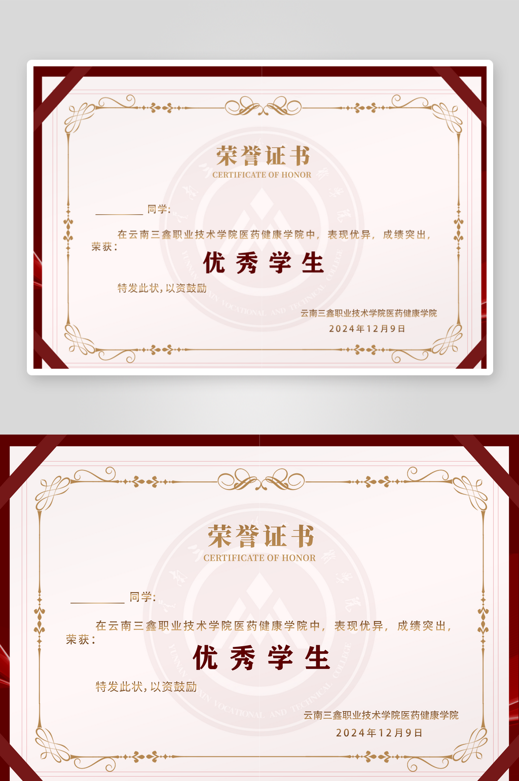 大学学校类荣誉证书内页素材