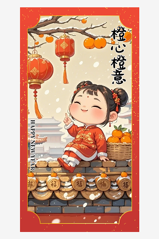 中国风年画小女孩人物红包封面-众图网