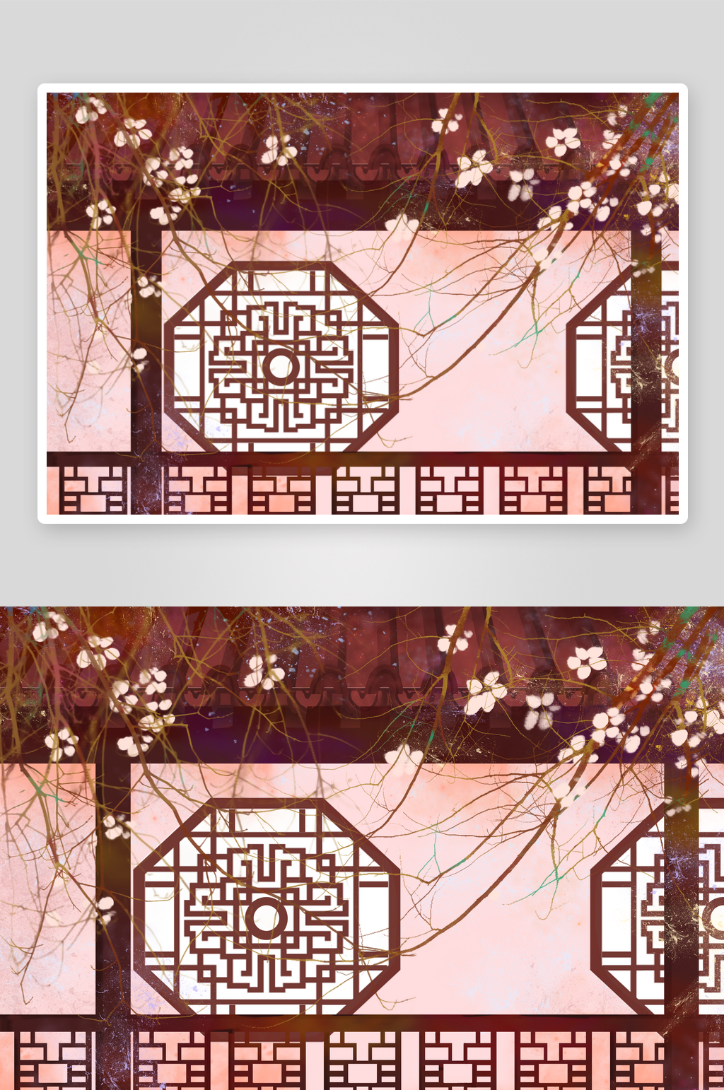 中式山水建筑风景画背景素材