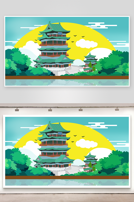 中國(guó)風(fēng)古風(fēng)建筑風(fēng)景畫背景