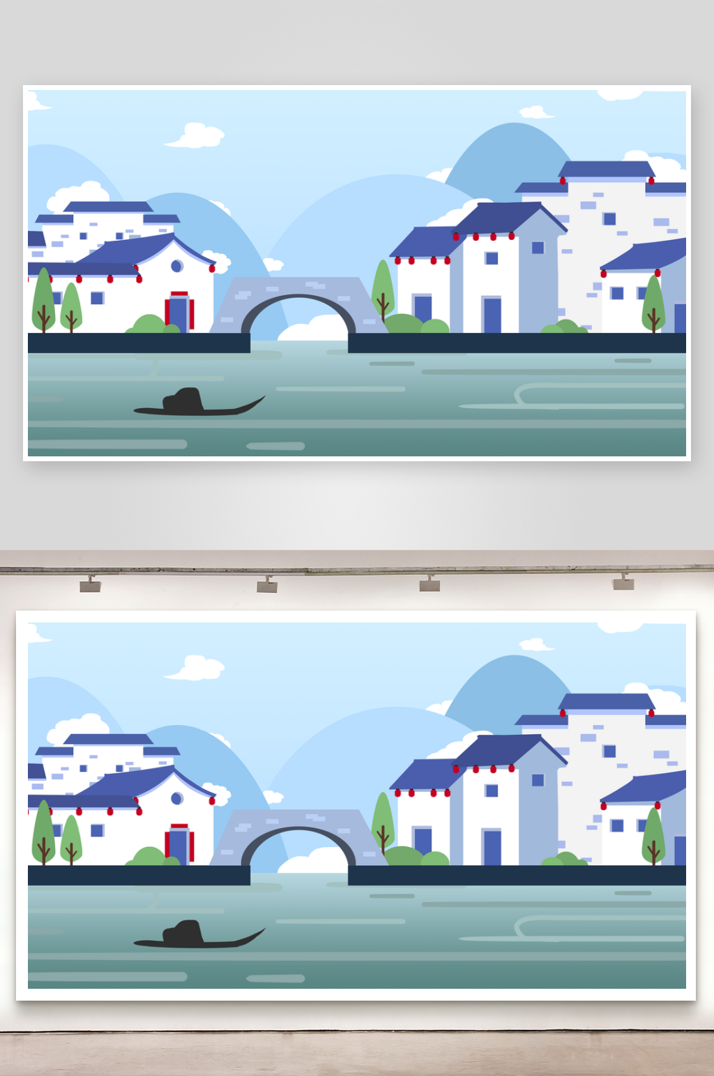 中国风建筑风景画背景素材素材