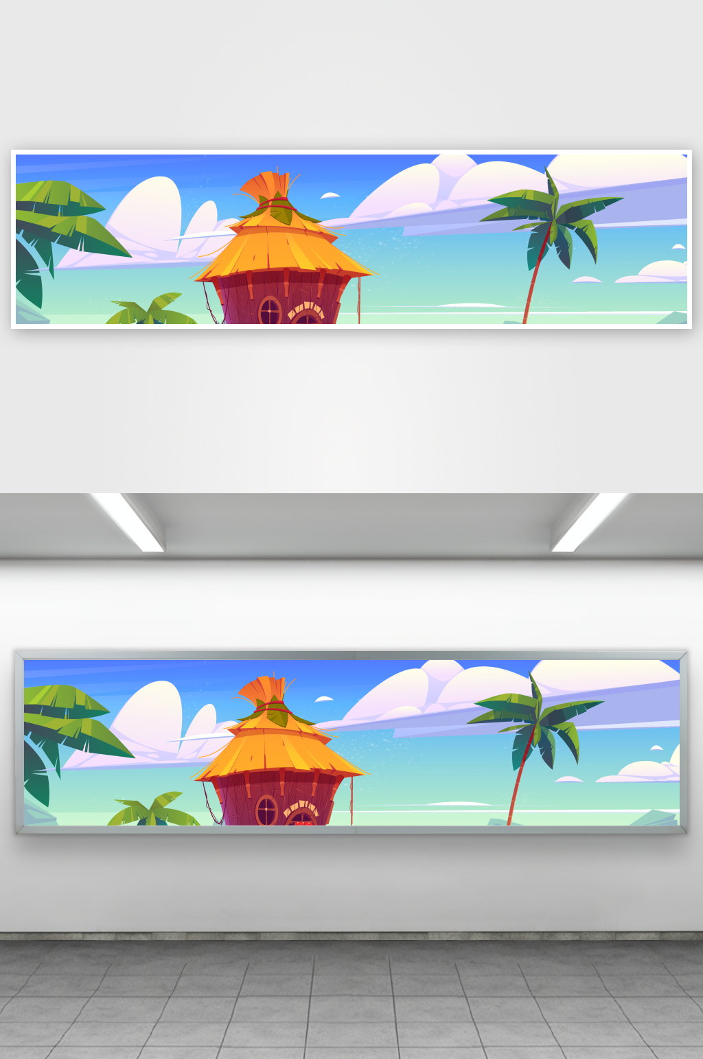 海滩椰树矢量风景画素材