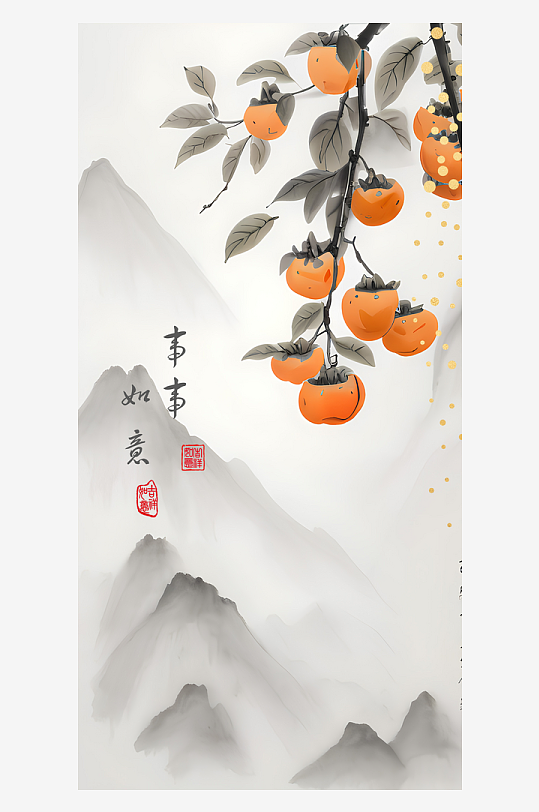 创意柿柿如意装饰画-众图网