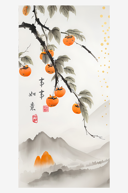 创意柿柿如意装饰画-众图网