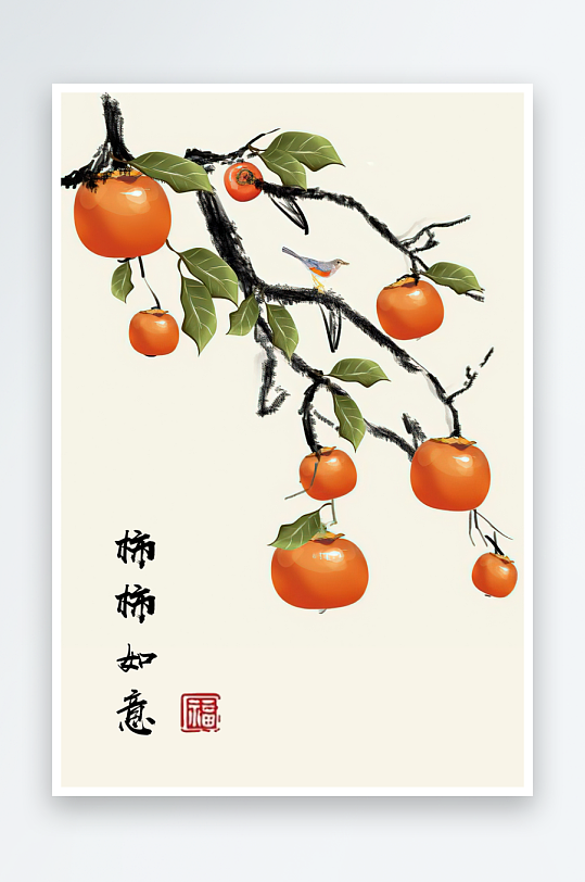 唯美柿柿如意装饰画-众图网