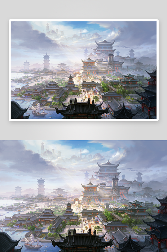 唯美大气CG原画游戏场景psd模板
