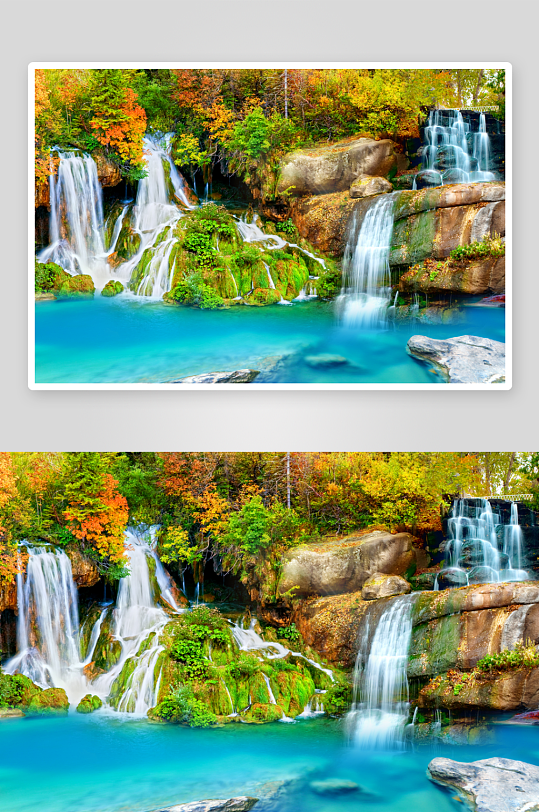 唯美大气中式山水瀑布装饰画