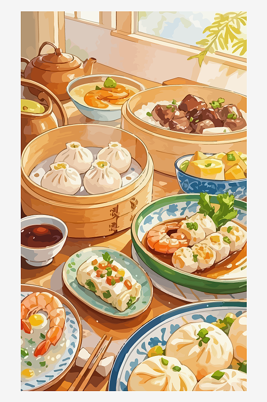 早餐包子肠粉粥插画图形元素