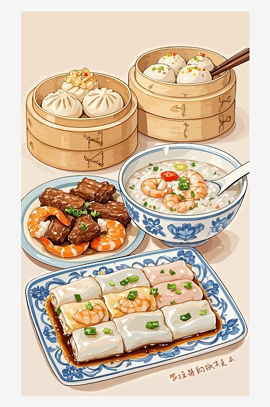 早餐包子肠粉粥插画图形