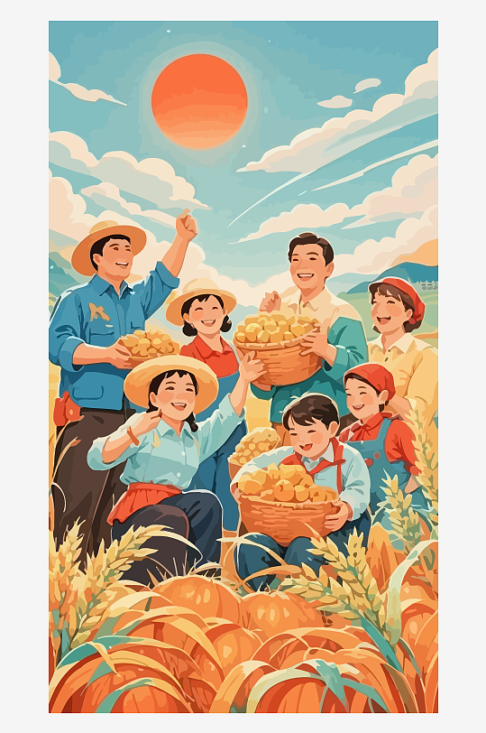 集體生產(chǎn)隊(duì)插畫圖形