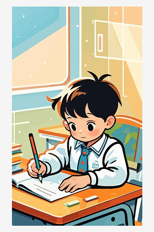 做作业的小孩矢量插画图形