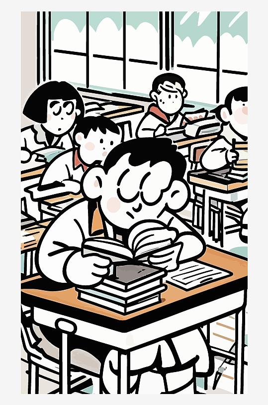 做作业的小孩矢量插画图形元素