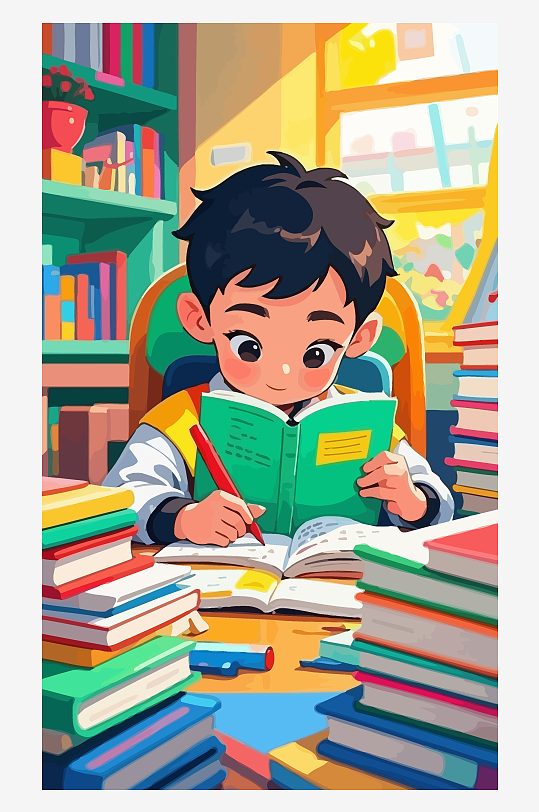 做作业的小孩矢量插画图形元素